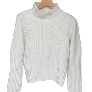 Parkhurst Canada Cotton Cable Knit Sweater Cream Mock Neck Size Extra Large